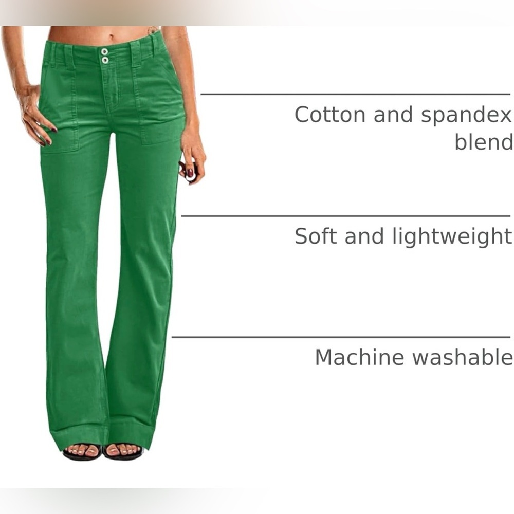 Flamingals Wide Leg Pants Women Mid Waist Dress Flare Straight Leg Corduroy L - Picture 3 of 6